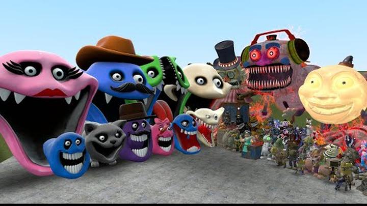 ALL HUNGRY WORM AND SNAKE FAMILY VS ALL FNAF 1-11 SECRET OF THE MIMIC ANIMATRONICS In Garry's Mod!